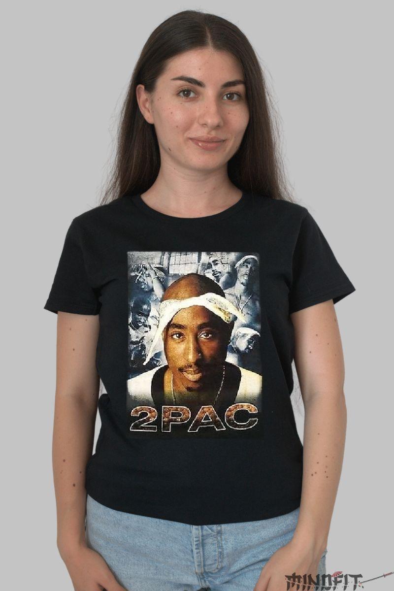 Tricou 2pac Portrait dama negru fata