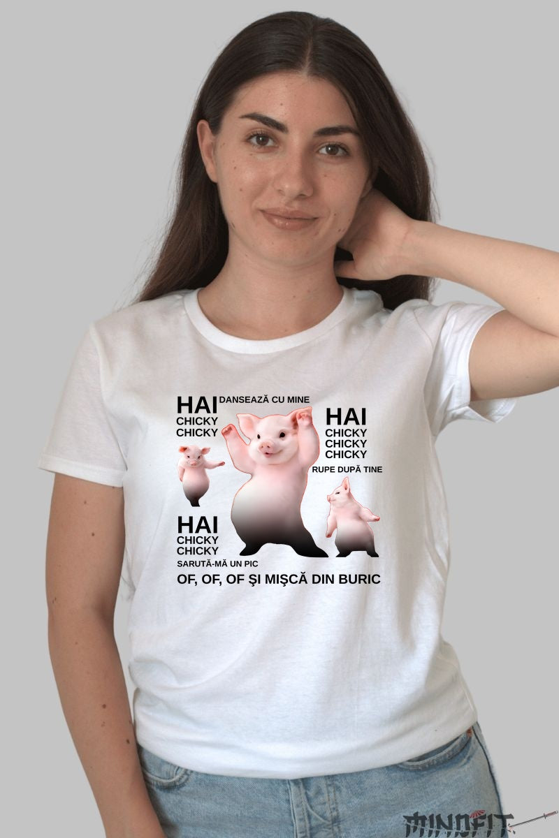 Tricou Amuzant Chicky Chicky Dance alb dama
