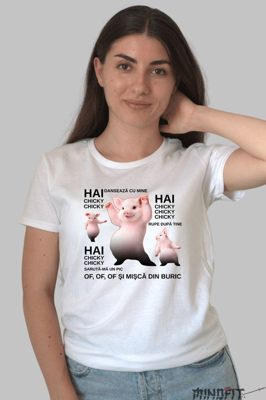 Tricou Amuzant Chicky Chicky Dance alb dama