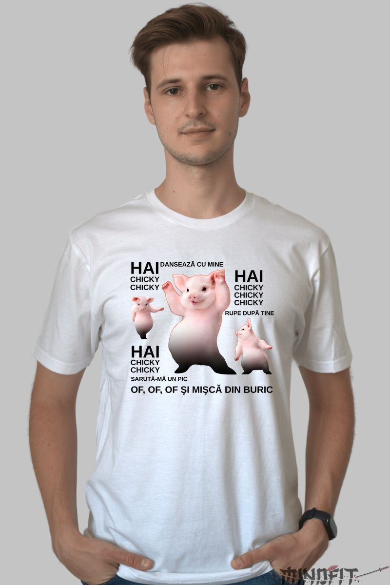 Tricou Amuzant Chicky Chicky Dance barbat alb