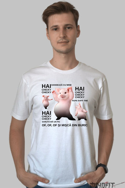 Tricou Amuzant Chicky Chicky Dance barbat alb