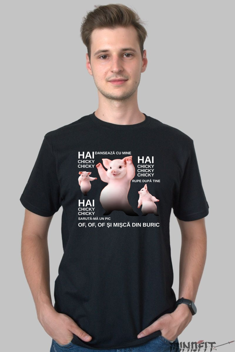 Tricou Amuzant Chicky Chicky Dance barbat negru