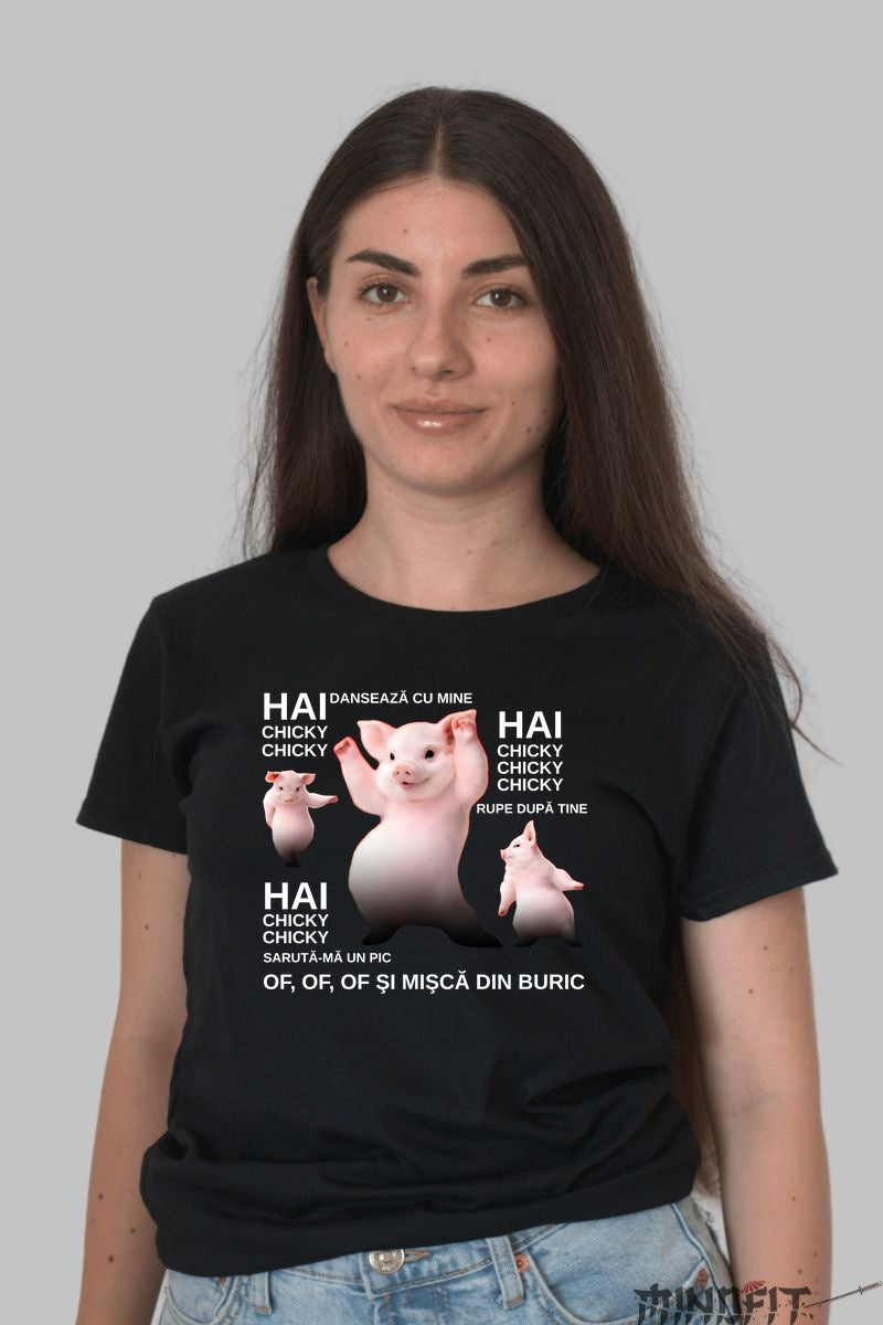Tricou Amuzant Chicky Chicky Dance dama negru