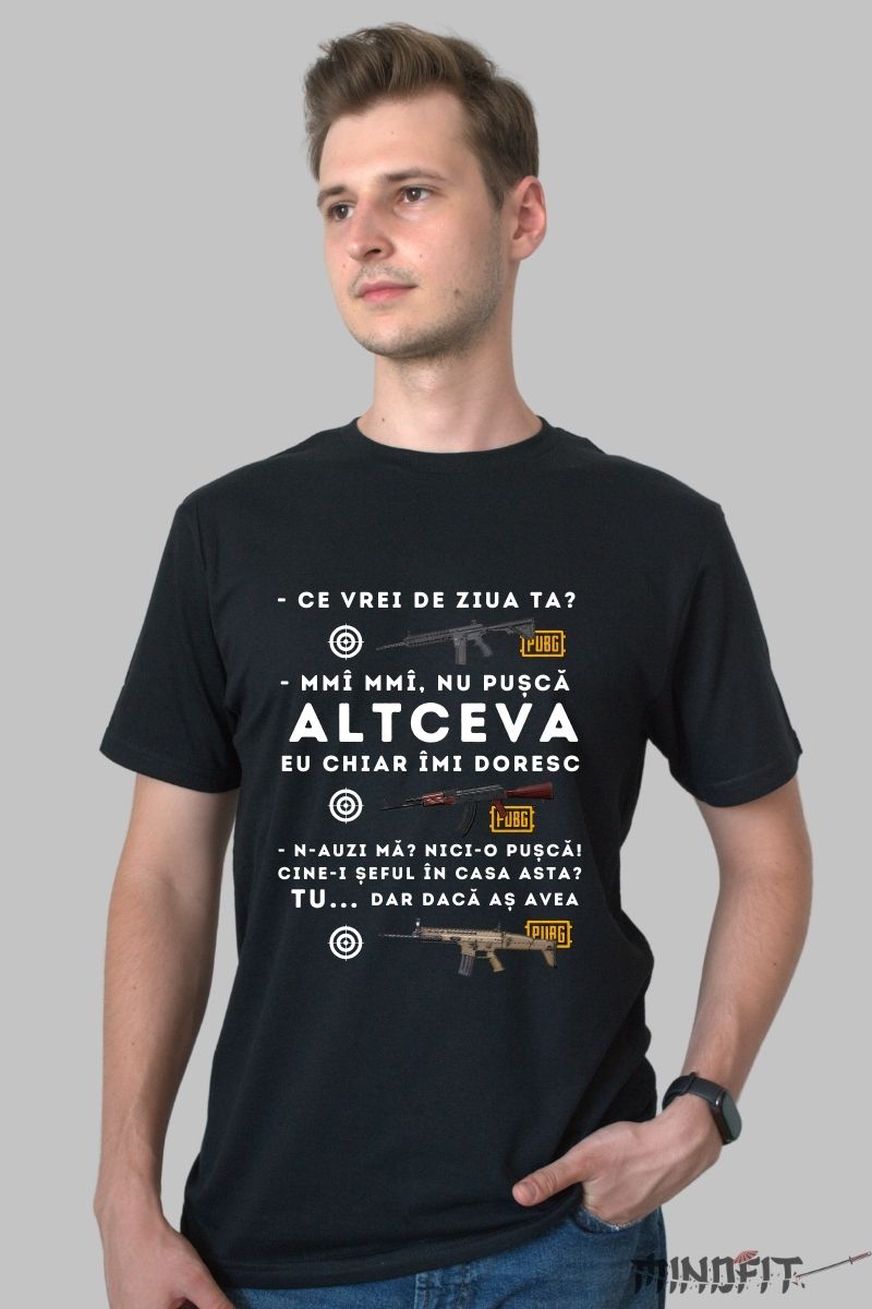 Tricou Amuzant "Daca as avea o pusca..." barbat negru