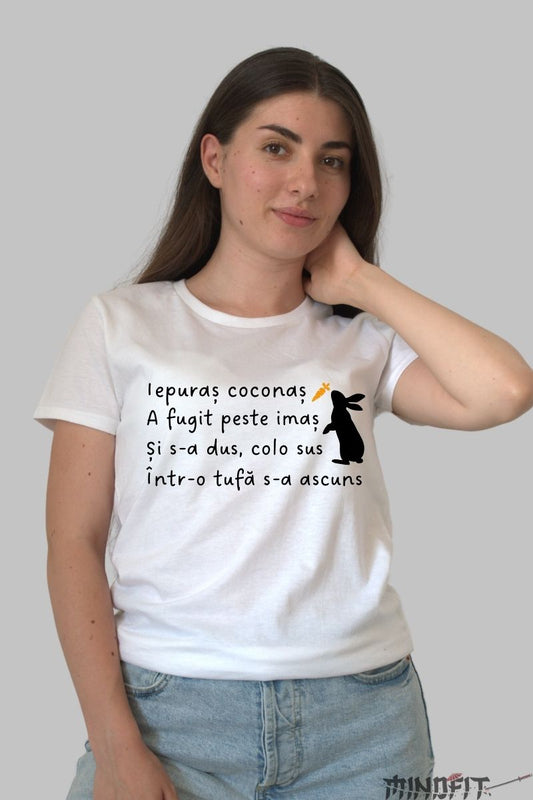 Tricou Amuzant De Paste "Iepuras Coconas" dama alb