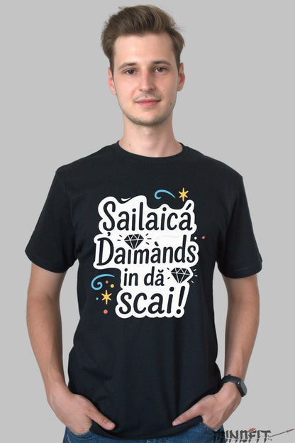 Tricou Amuzant Sailaica Daimands barbat negru fata