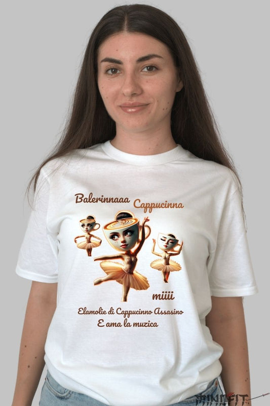 Tricou Amuzant Viral Cappuccina Ballerina dama alb ata