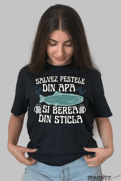 Tricou Amuzant cu Peste dama negru fata