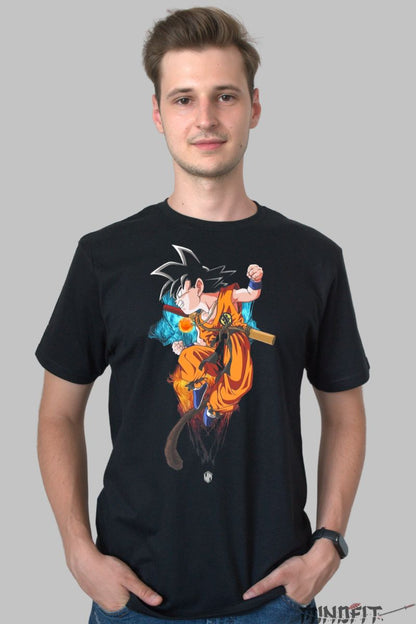 Tricou Anime Dragon Ball Son Goku In Action barbat negru fata