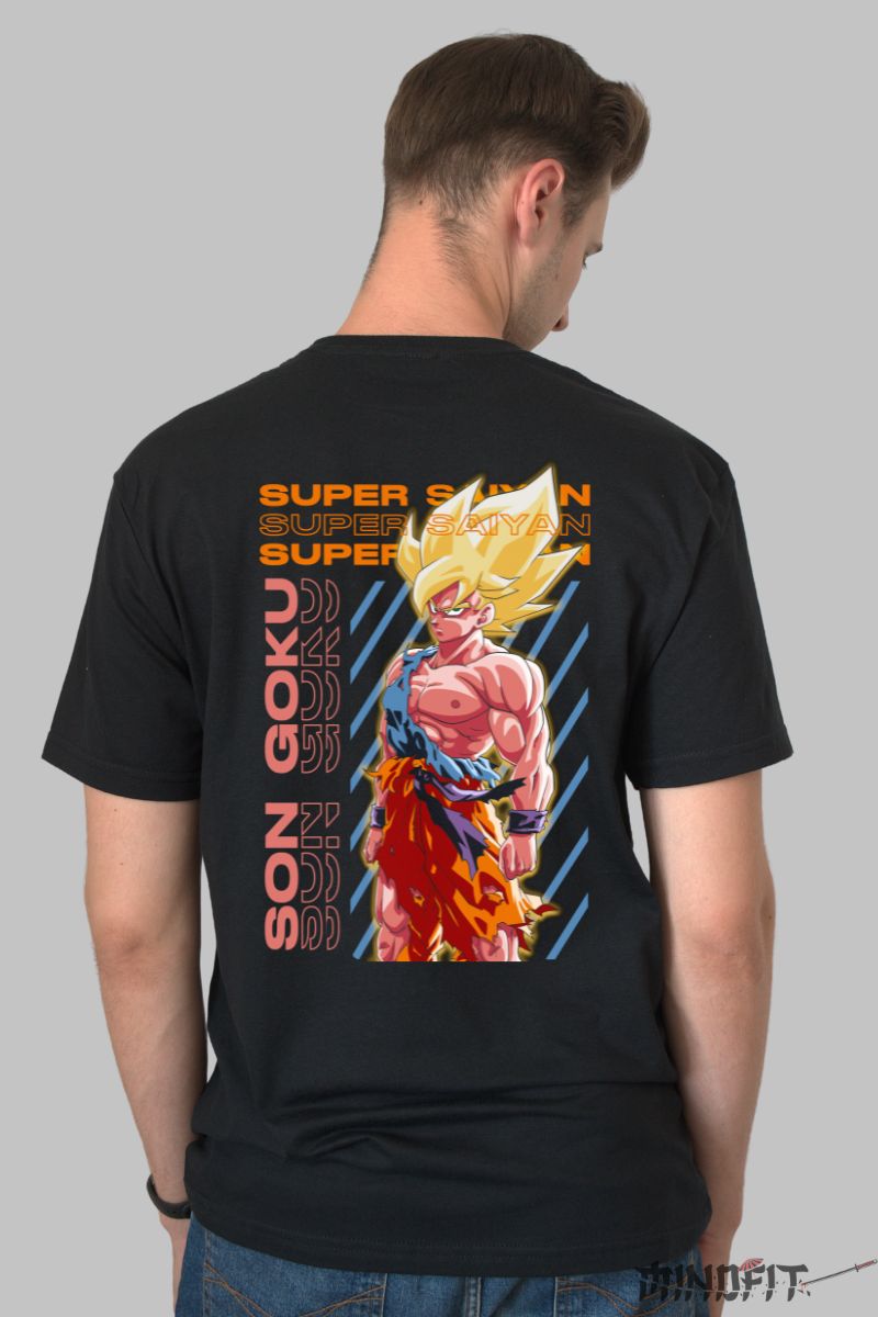 Tricou Anime Dragon Ball Son Goku Super Saiyan barbat negru spate