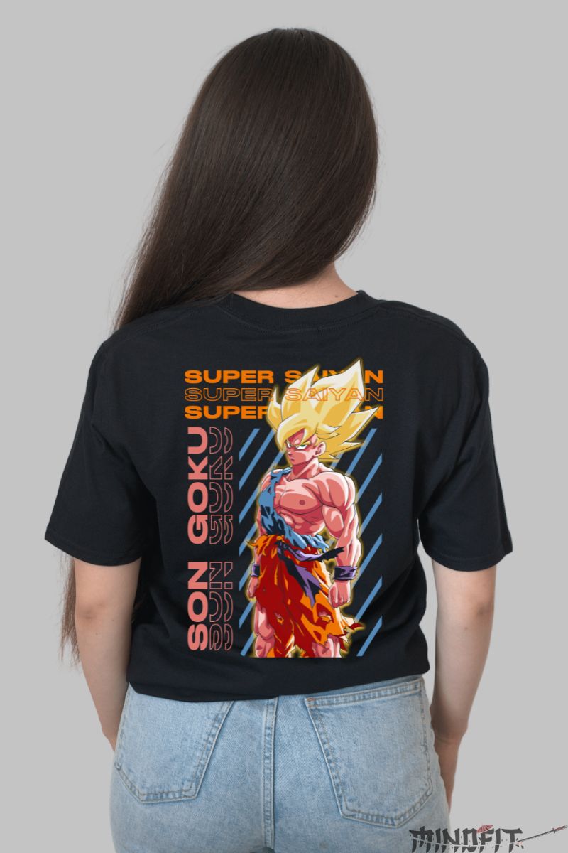 Tricou Anime Dragon Ball Son Goku Super Saiyan dama negru spate
