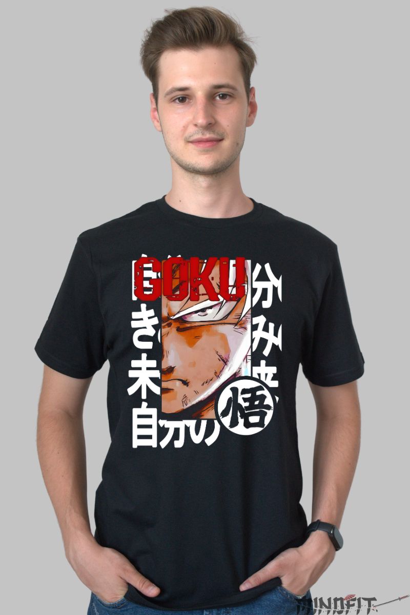 Tricou Anime Dragon Ball Son Goku The Look barbat negru fata