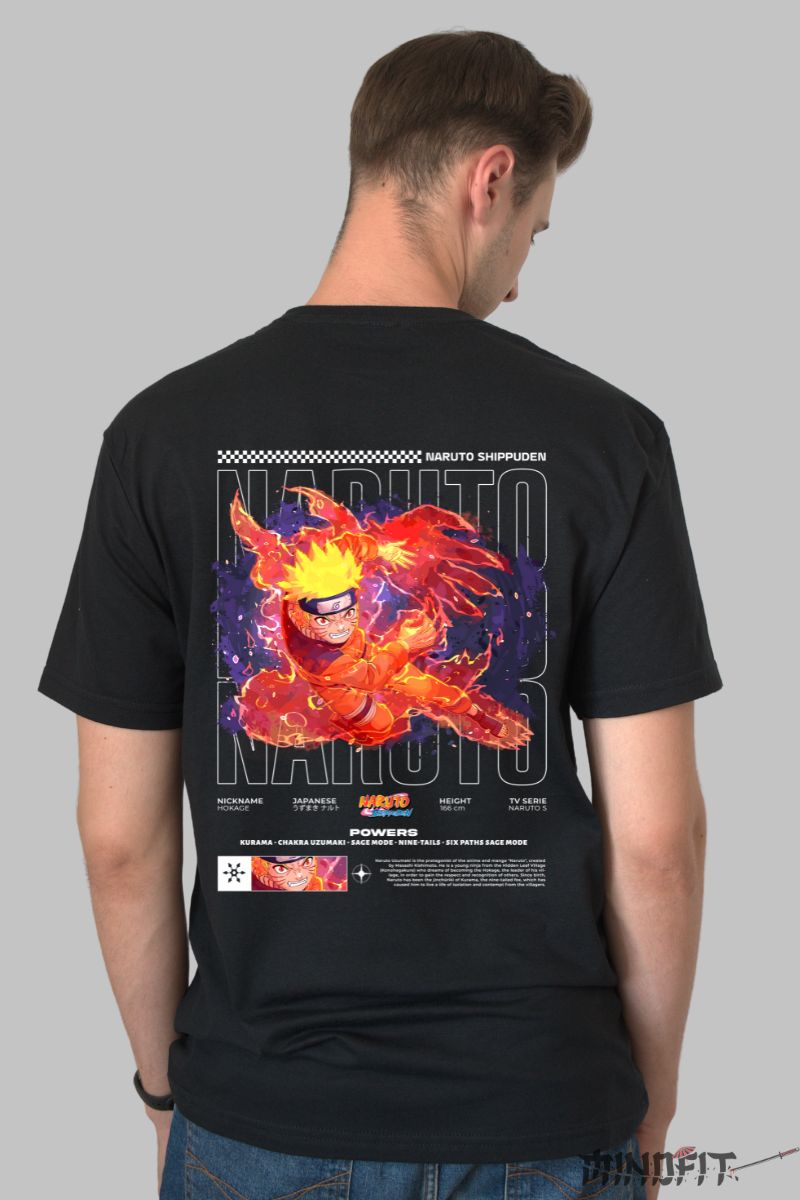 Tricou Anime Naruto Beast Mode barbat negru spate