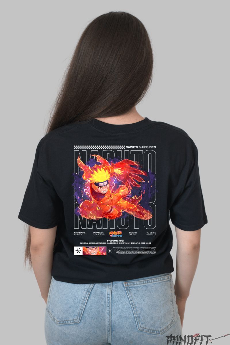 Tricou Anime Naruto Beast Mode dama negru spate