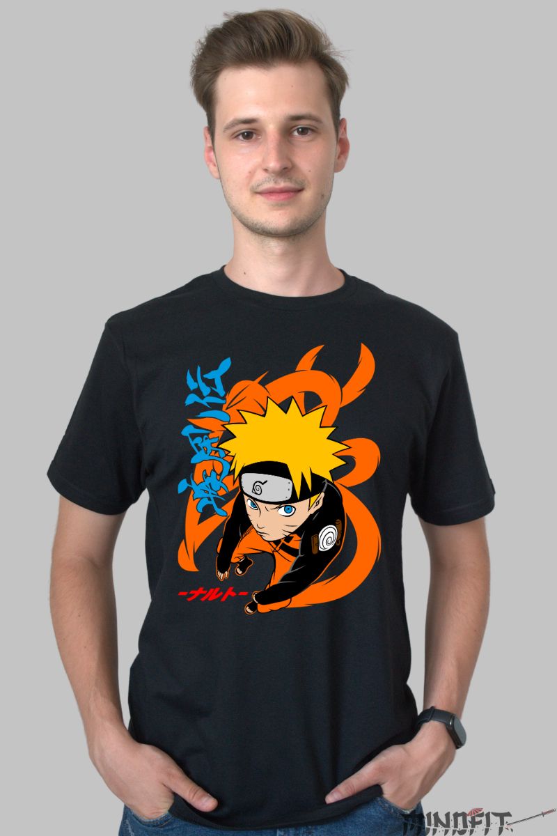 Tricou Anime Naruto Dattebayo barbat negru fata