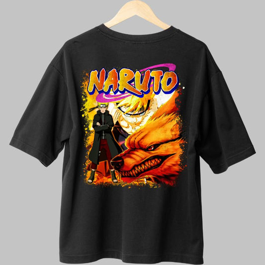 Tricou Anime Naruto Nine Tails Chakra Mode negru spate