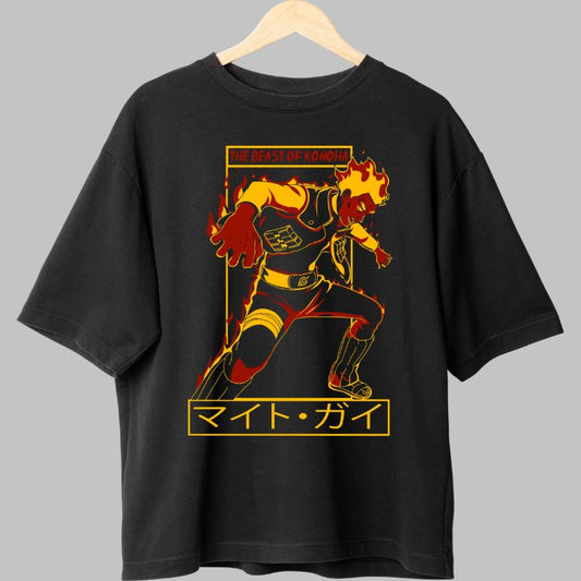 Tricou Anime Naruto Guy Sensei "The Beast Of Konoha" negru fata