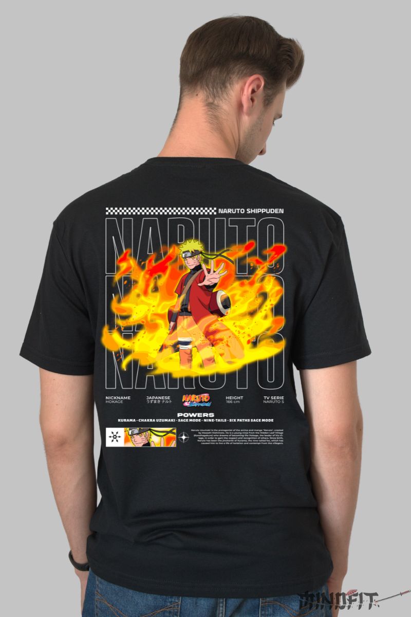 Tricou Anime Naruto Hermit Sage Mode barbat negru spate