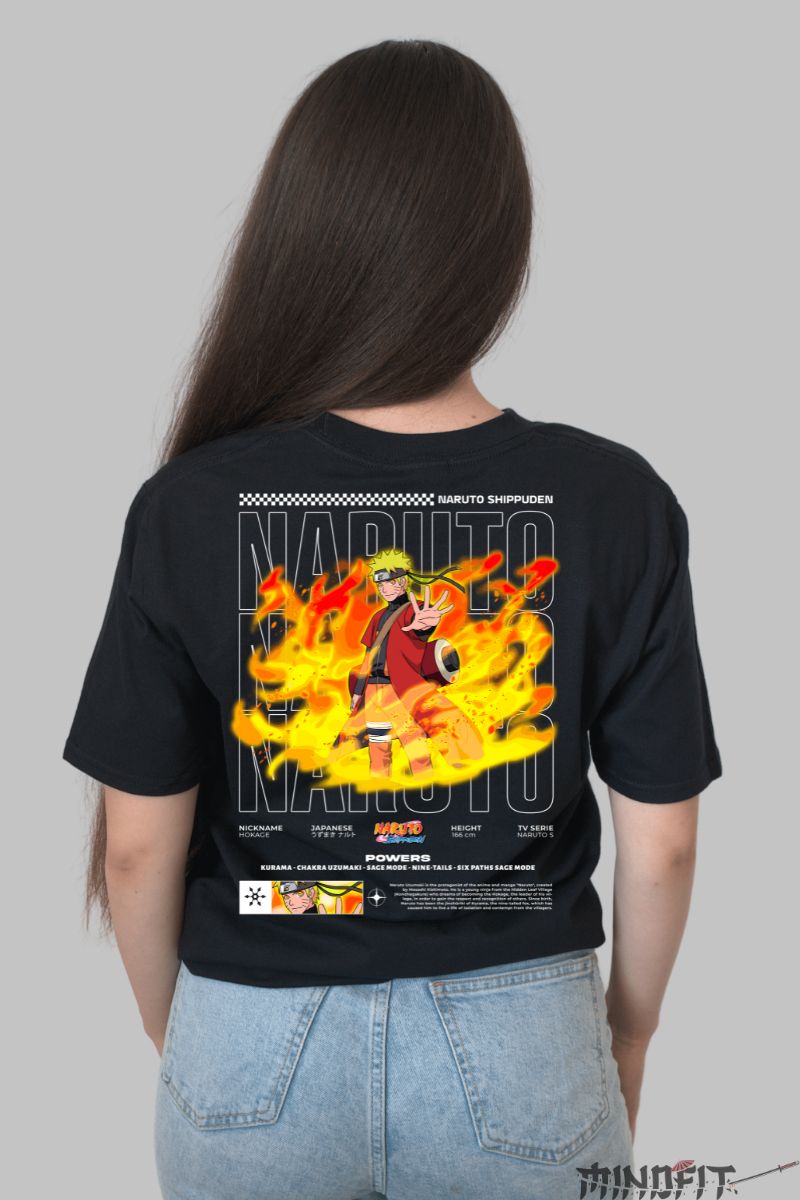 Tricou Anime Naruto Hermit Sage Mode dama negru spate