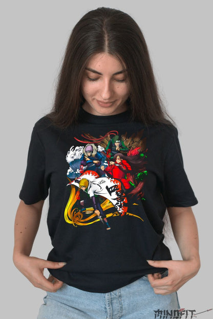 Tricou Anime Naruto Hokage Hidden Leaf Village dama negru fata