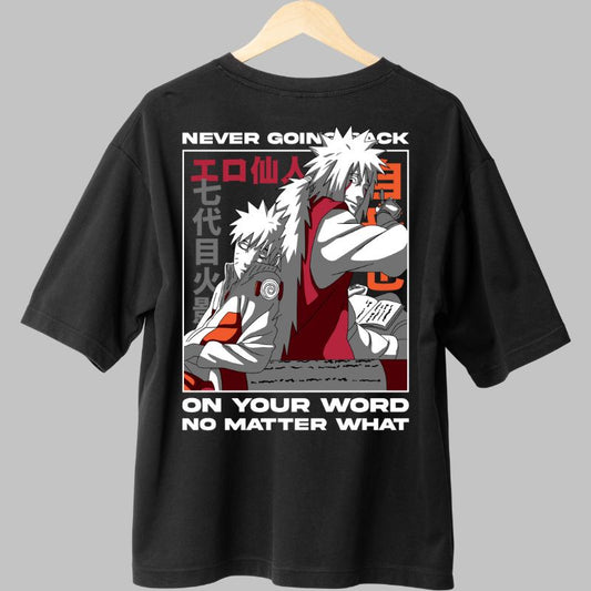 Tricou Anime Naruto Jiraya "Never Going Back" negru spate