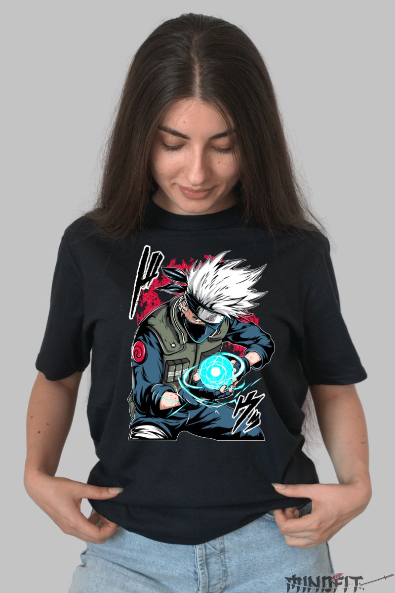 Tricou Anime Naruto Kakashi Rasengan dama negru fata