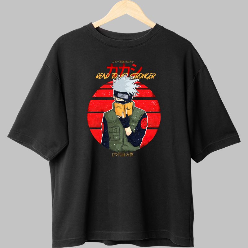 Tricou Anime Naruto Kakashi "Read To Be Stronger" negru fata