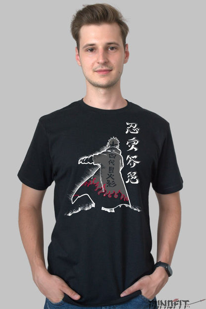 Tricou Anime Naruto Minato Flame barbat negru fata