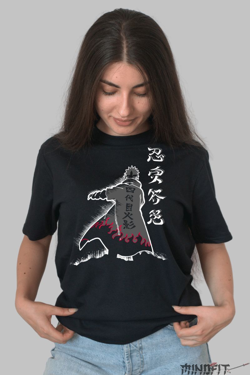Tricou Anime Naruto Minato Flame dama negru fata