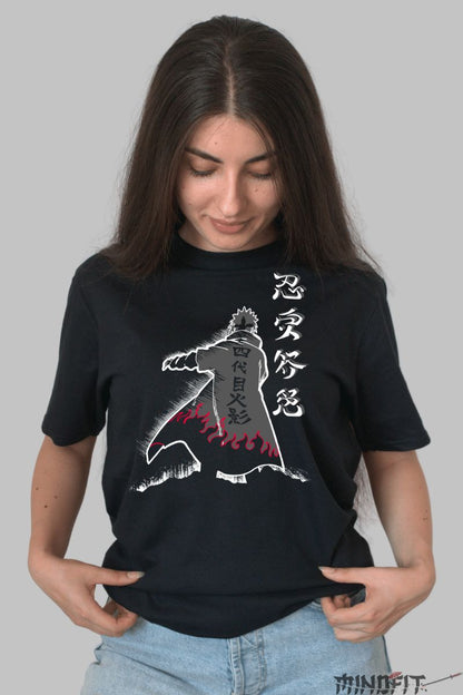 Tricou Anime Naruto Minato Flame dama negru fata