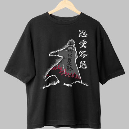 Tricou Anime Naruto Minato Flame negru fata