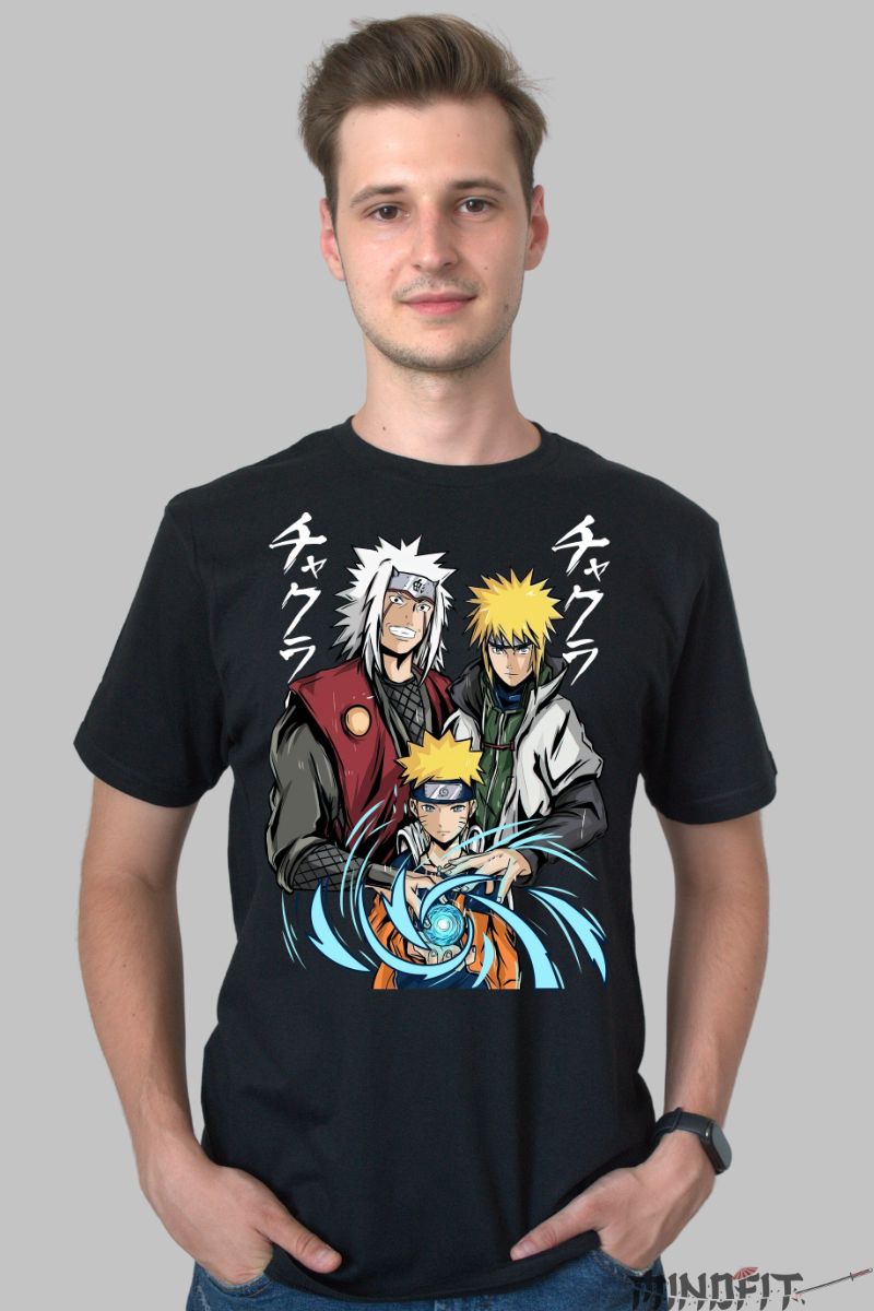 Tricou Anime Naruto Power Family barbat negru fata