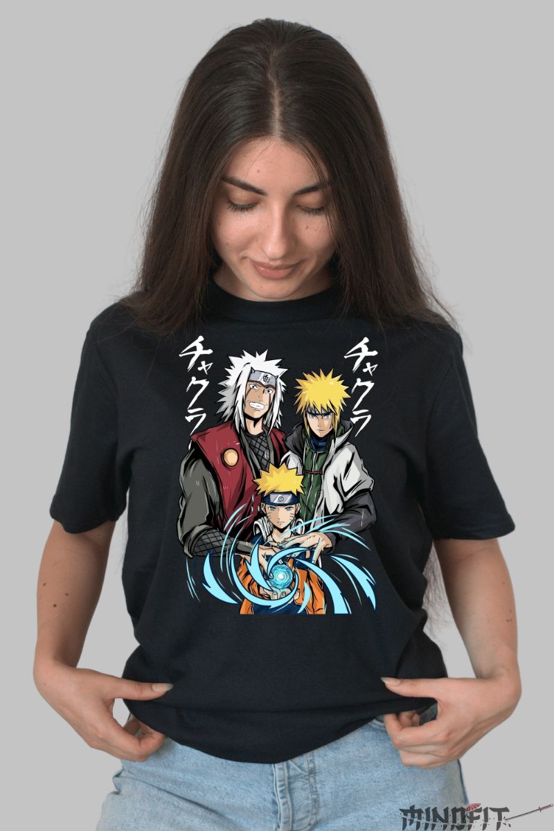 Tricou Anime Naruto Power Family dama negru fata