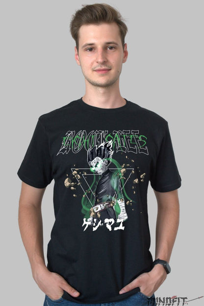 Tricou Anime Naruto Rock Lee And The Stones barbat negru fata