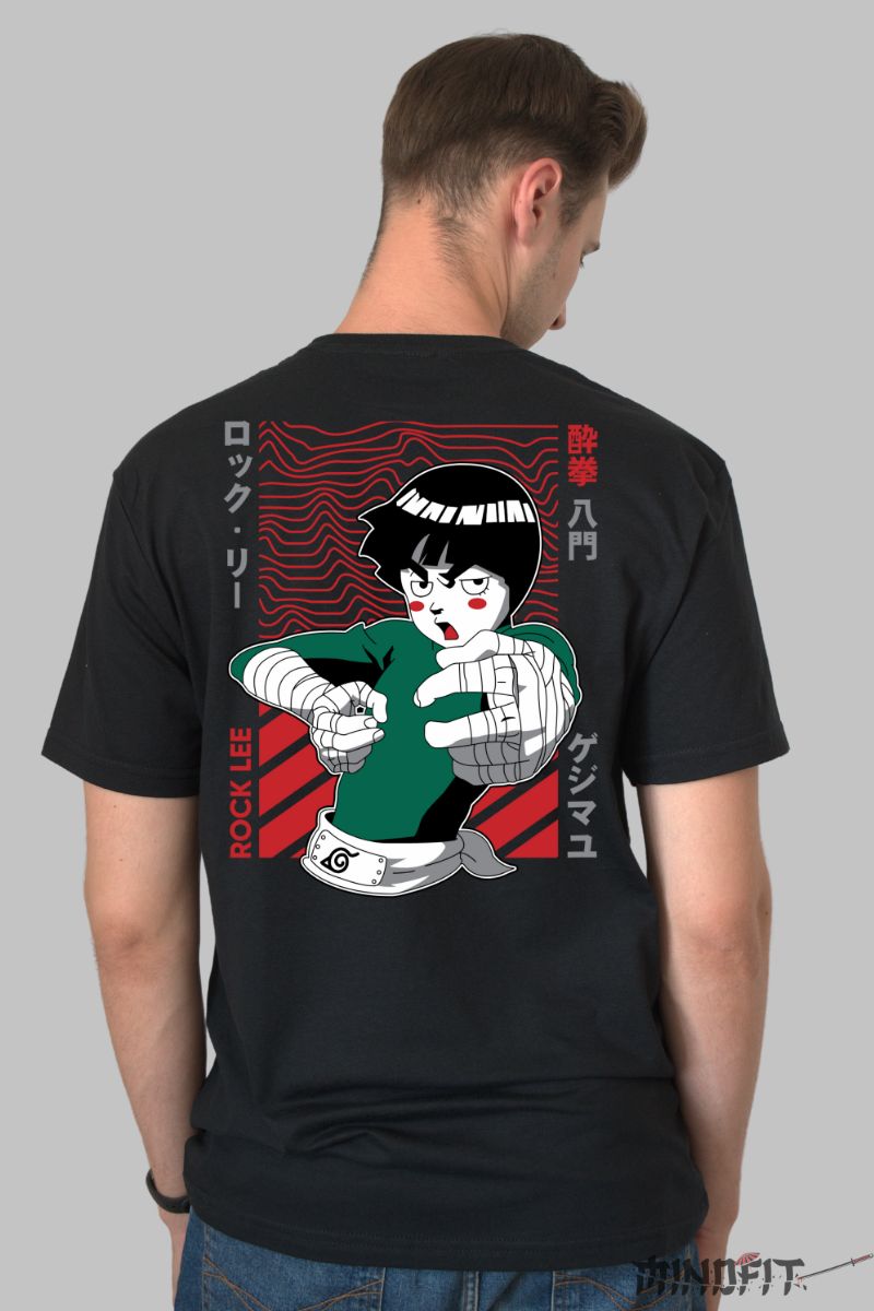 Tricou Anime Naruto Rock Lee Gejimayu barbat negru spate