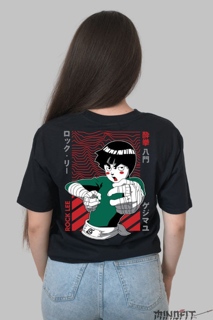 Tricou Anime Naruto Rock Lee Gejimayu dama negru spate