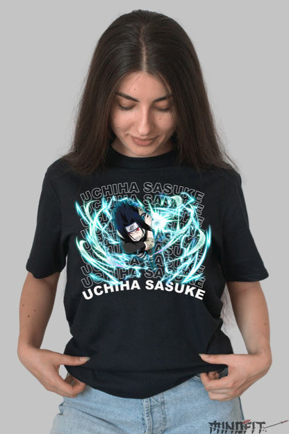 Tricou Anime Naruto Sasuke Chidori dama negru fata 