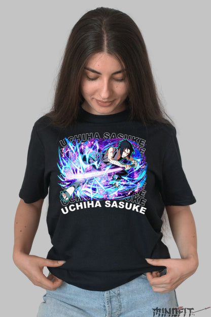 Tricou Anime Naruto Sasuke Color And Power dama negru fata