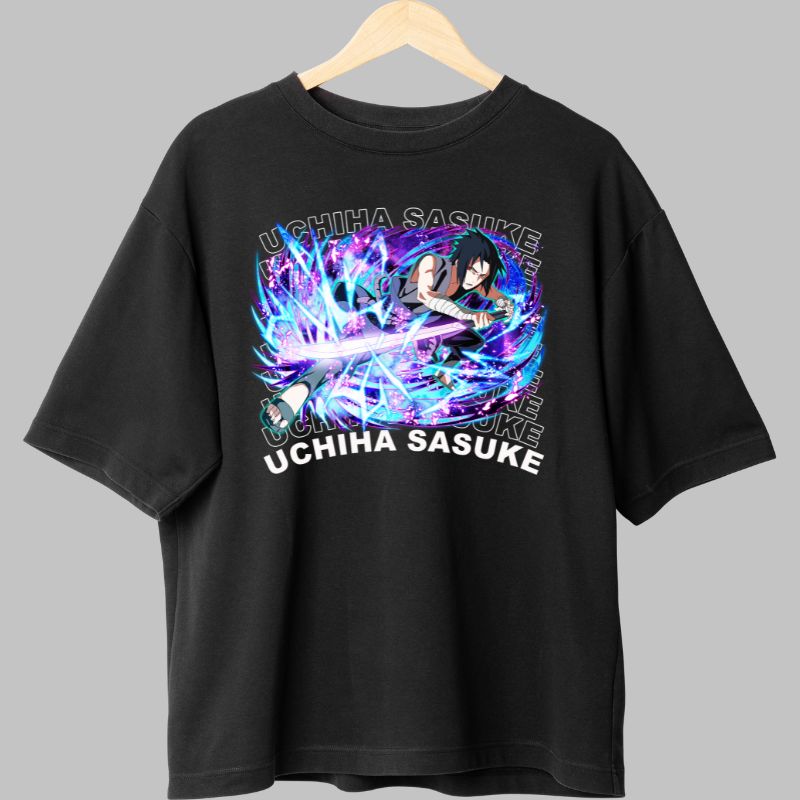 Tricou Anime Naruto Sasuke Color And Power negru fata