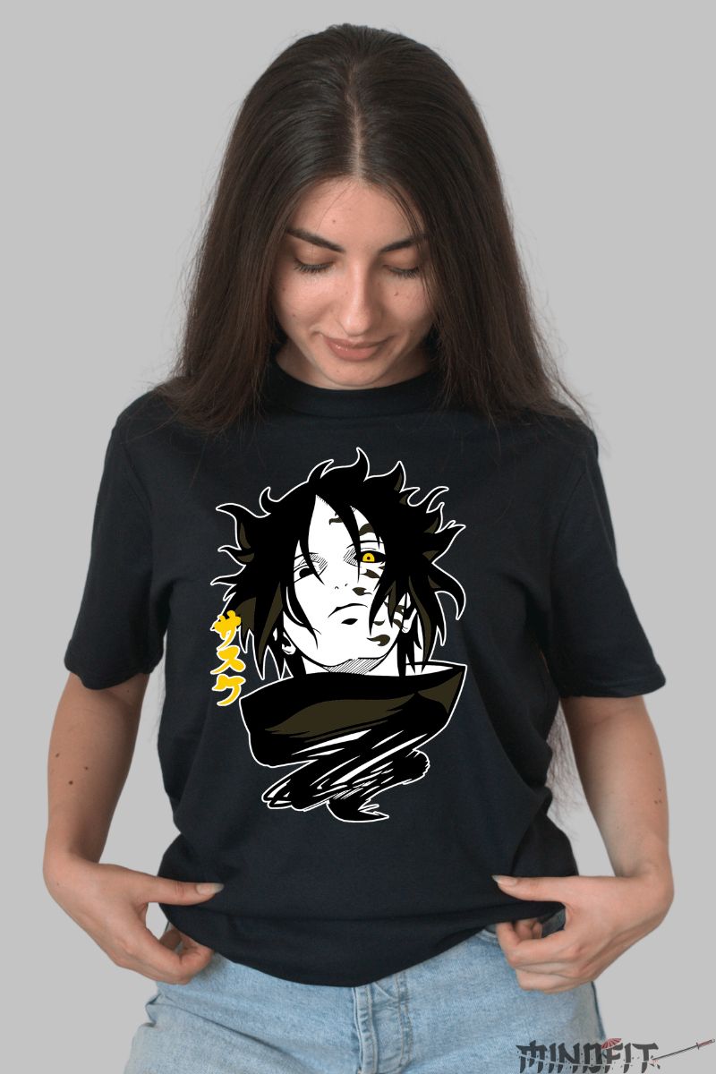 Tricou Anime Naruto Sasuke Cursed dama negru fata