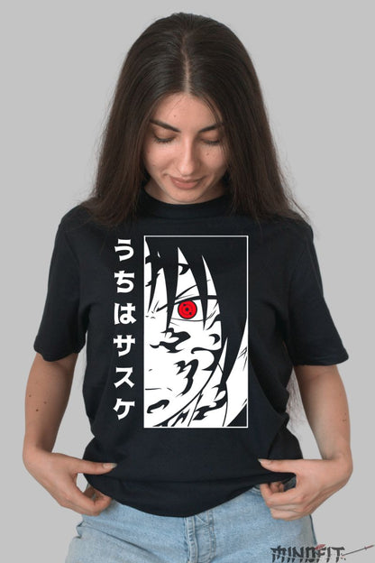 Tricou Anime Naruto Sasuke Death Stare dama negru fata