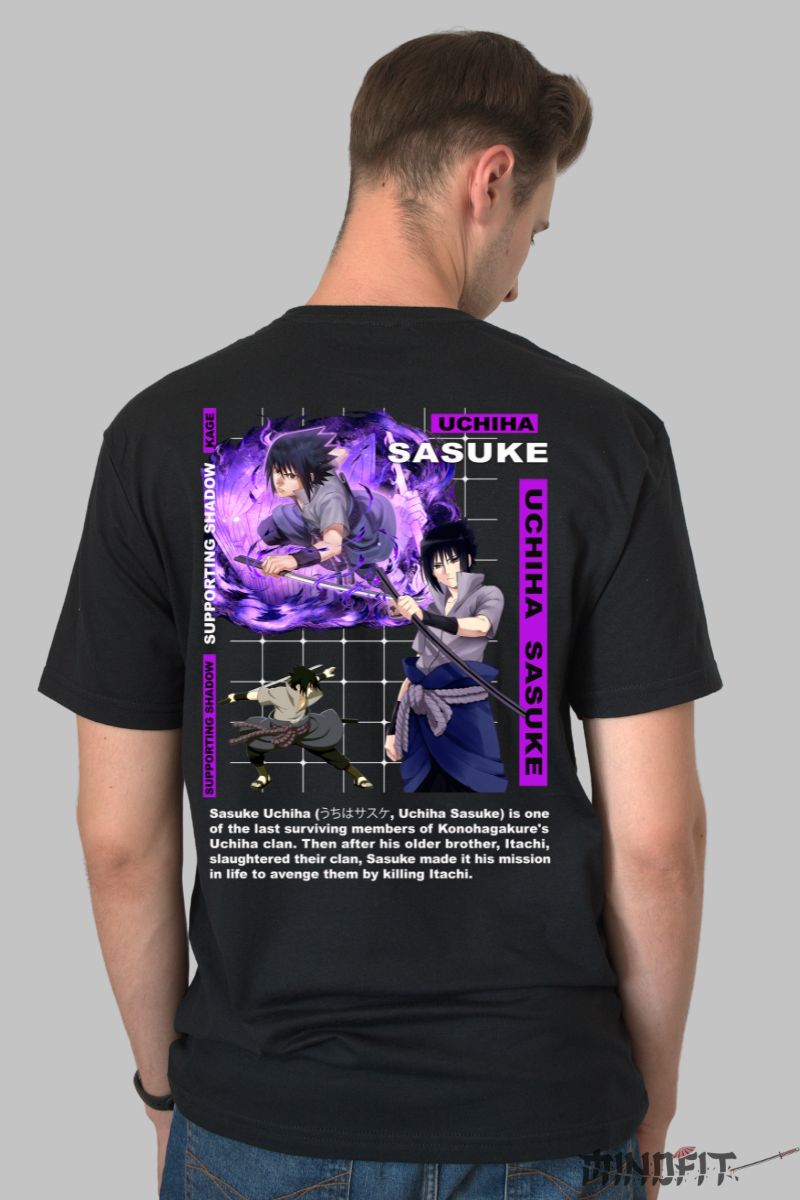 Tricou Anime Naruto Sasuke The Avenger barbat negru spate
