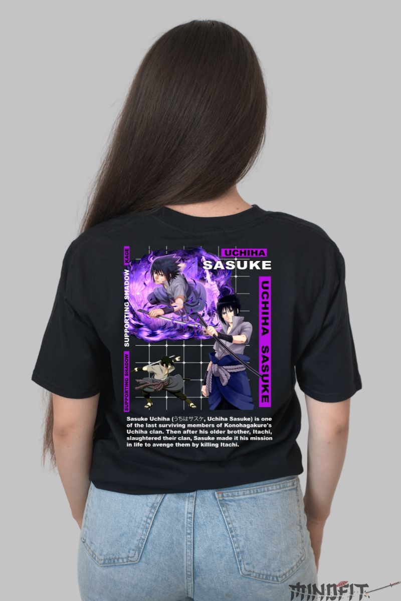 Tricou Anime Naruto Sasuke The Avenger dama negru spate