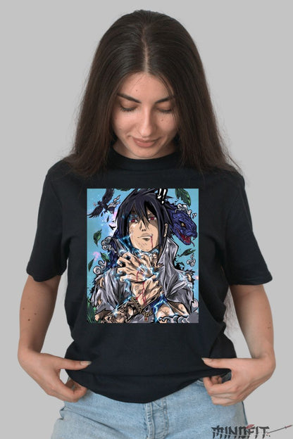 Tricou Anime Naruto Sasuke The Summoning of The Serpent dama negru fata