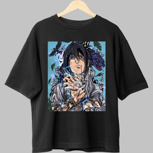 Tricou Anime Naruto Sasuke The Summoning of The Serpent negru fata