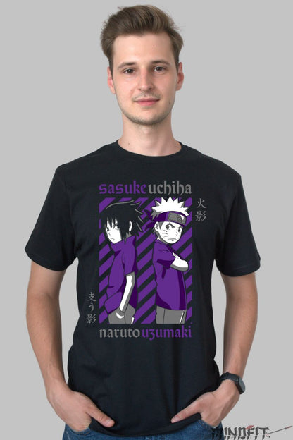 Tricou Anime Naruto Sasuke vs Naruto barbat negru fata