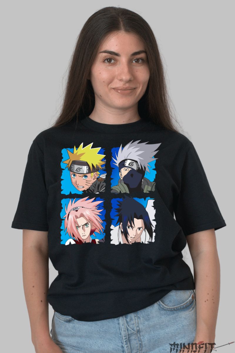 Tricou Anime Naruto Shinobi Squad 7 dama negru fata