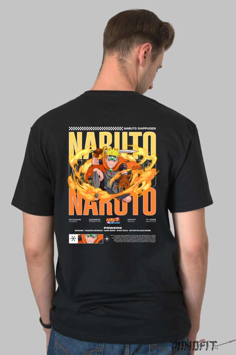 Tricou Anime Naruto Sword V3 barbat negru spate