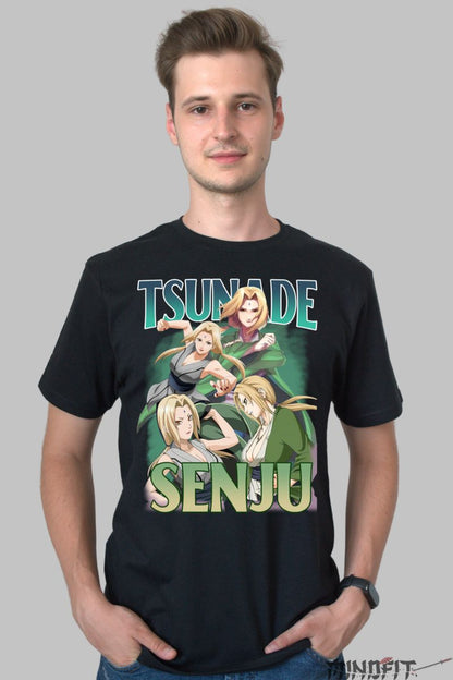 Tricou Anime Naruto Tsunade Senju barbat negru fata