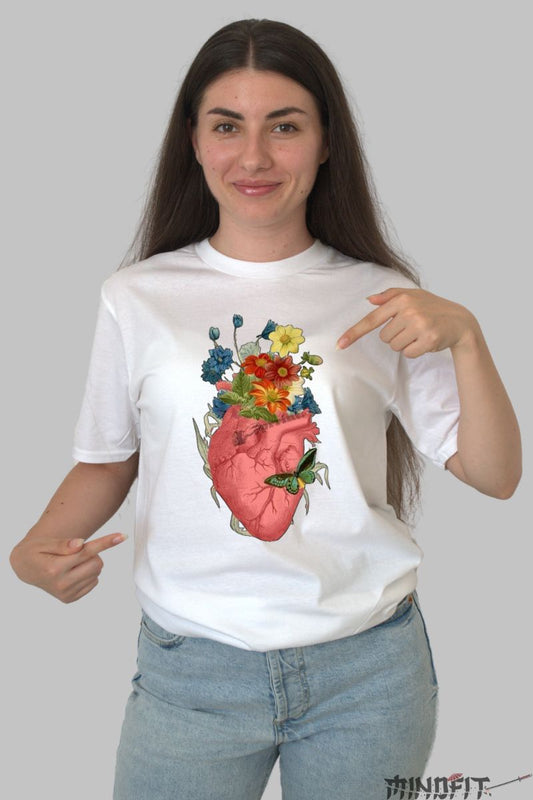 Tricou Aplicatii cu Inima dama alb fata